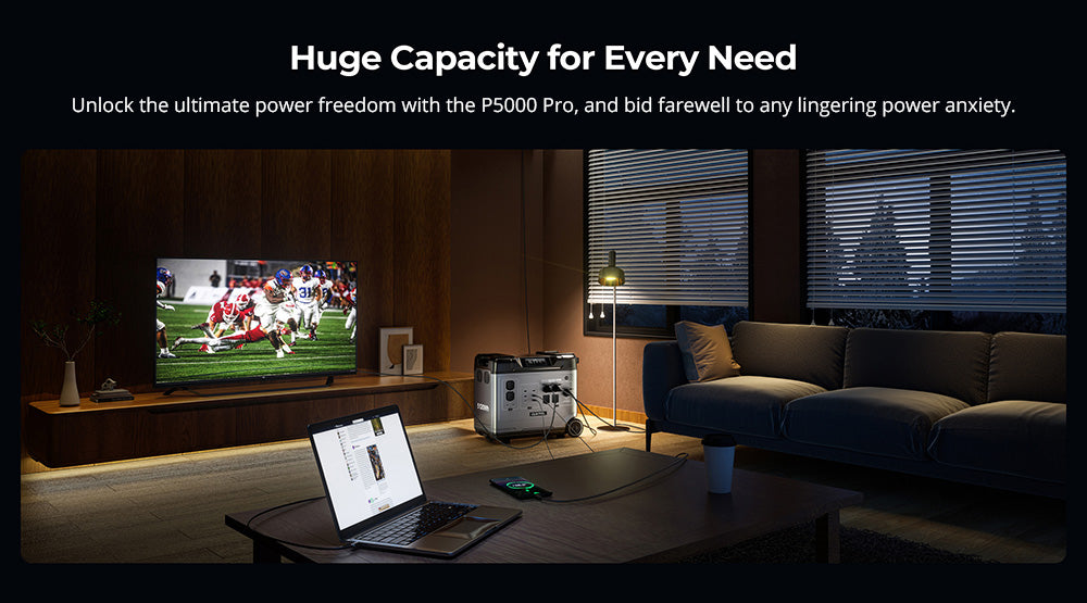 Prenosná elektráreň OUKITEL P5000 Pro, batéria LiFePO4 5120 Wh, striedavý výstup 4000 W, inteligentná regulácia teploty, dvojitý USB-C 100 W, bezproblémové zálohovanie batérie UPS, 15 výstupov, ovládanie cez aplikáciu, s kolesami