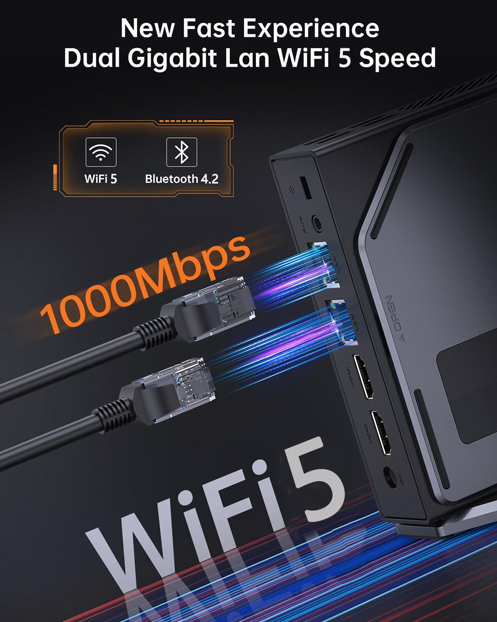 (Vylepšená verzia 2024) Mini PC OUVIS S1 s LCD obrazovkou a RGB podsvietením, Intel Alder Lake N95 4 jadrá až 3,4 GHz, 16 GB RAM, 512 GB SSD, 2× HDMI 2.0 4K HD duálny displej, WiFi 5 Bluetooth 4.2, 2× USB 3.0, 2× USB 2.0, 2× RJ45 – EU zástrčka