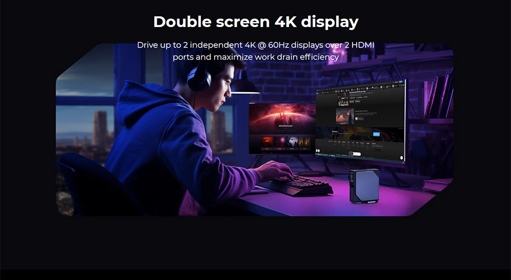 (Vylepšená verzia 2024) Mini PC OUVIS S1 s LCD obrazovkou a RGB podsvietením, Intel Alder Lake N95 4 jadrá až 3,4 GHz, 16 GB RAM, 512 GB SSD, 2× HDMI 2.0 4K HD duálny displej, WiFi 5 Bluetooth 4.2, 2× USB 3.0, 2× USB 2.0, 2× RJ45 – EU zástrčka