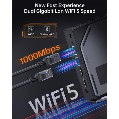 (2024 Upgraded Version) OUVIS S1 Mini PC with LCD Screen RGB Light, Intel Alder Lake N95 4 Cores Up to 3.4GHz, 16GB RAM 512GB SSD, 2*HDMI 2.0 4K HD Dual Display, WiFi 5 Bluetooth 4.2, 2*USB 3.0 2*USB 2.0 2*RJ45 - EU Plug