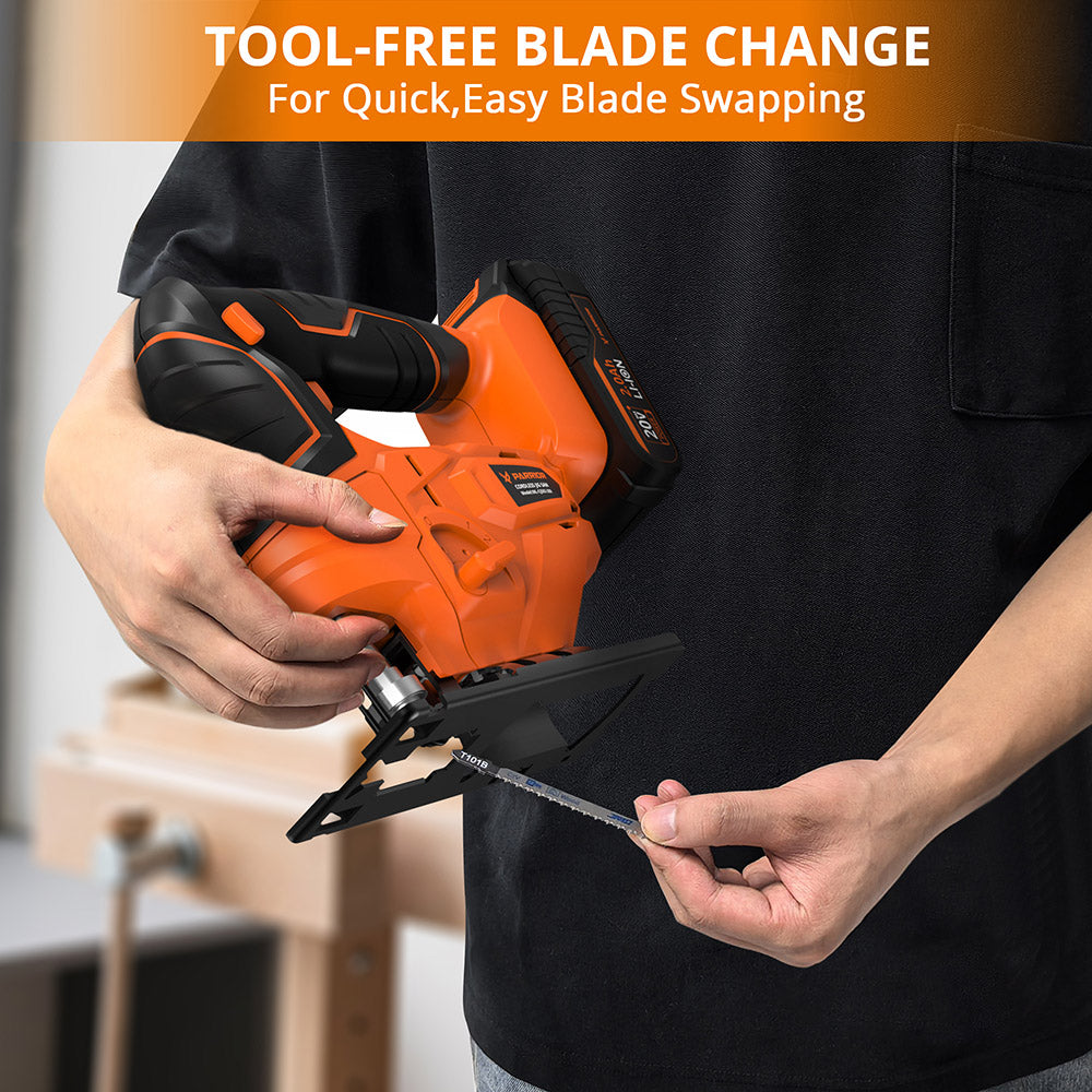 Parrior CJS03 20V elektrická šablička, s 2Ah batériou, otáčkami 2700 ot/min, hĺbka rezu dreva a kovu 80 mm/5 mm (3,15