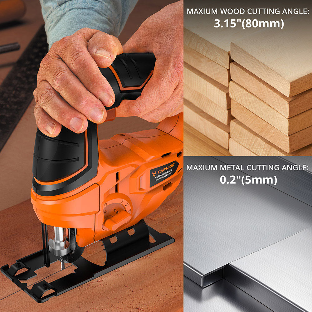 Parrior CJS03 20V elektrická ručná píla, s 2Ah batériou, otáčkami 2700 ot/min, hĺbka rezu dreva a kovu 80 mm/5 mm (3,15