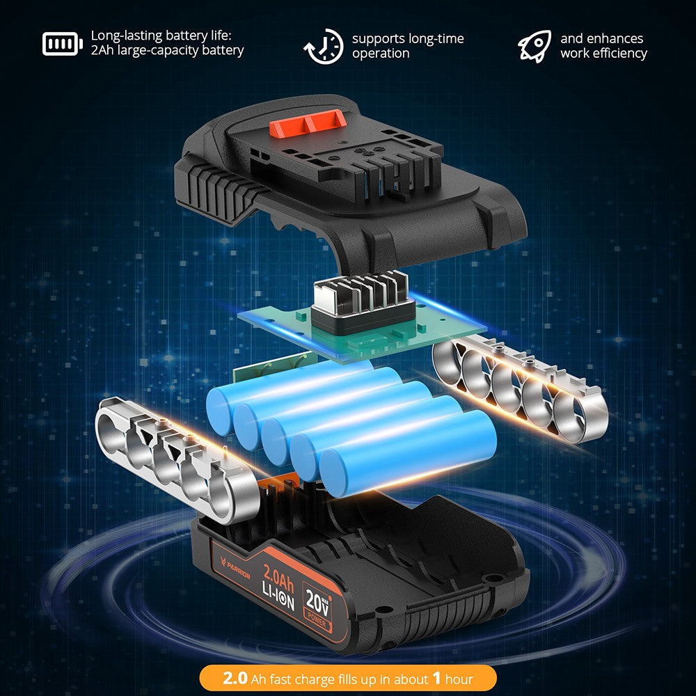 Parrior IW44 20V akumulátorový elektrický rázový kľúč, max. krútiaci moment 60 Nm, otáčky 260 ot/min, vstupné napätie 20 V, s 2000 mAh lítiovou batériou