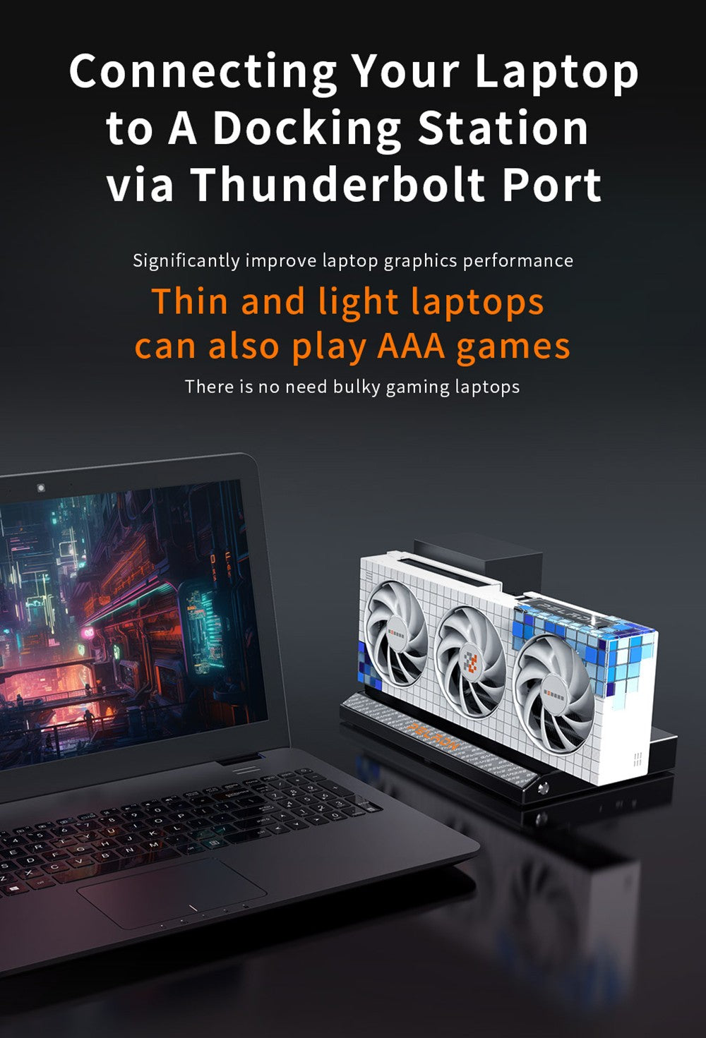 PELADN Link S-1 eGPU Dock, 2x Thunderbolt 3, 1x 1000M LAN, 1x M.2 2280 NVME SSD, 40Gbps prenosová rýchlosť, kompatibilný s ATX/SFX zdrojom.