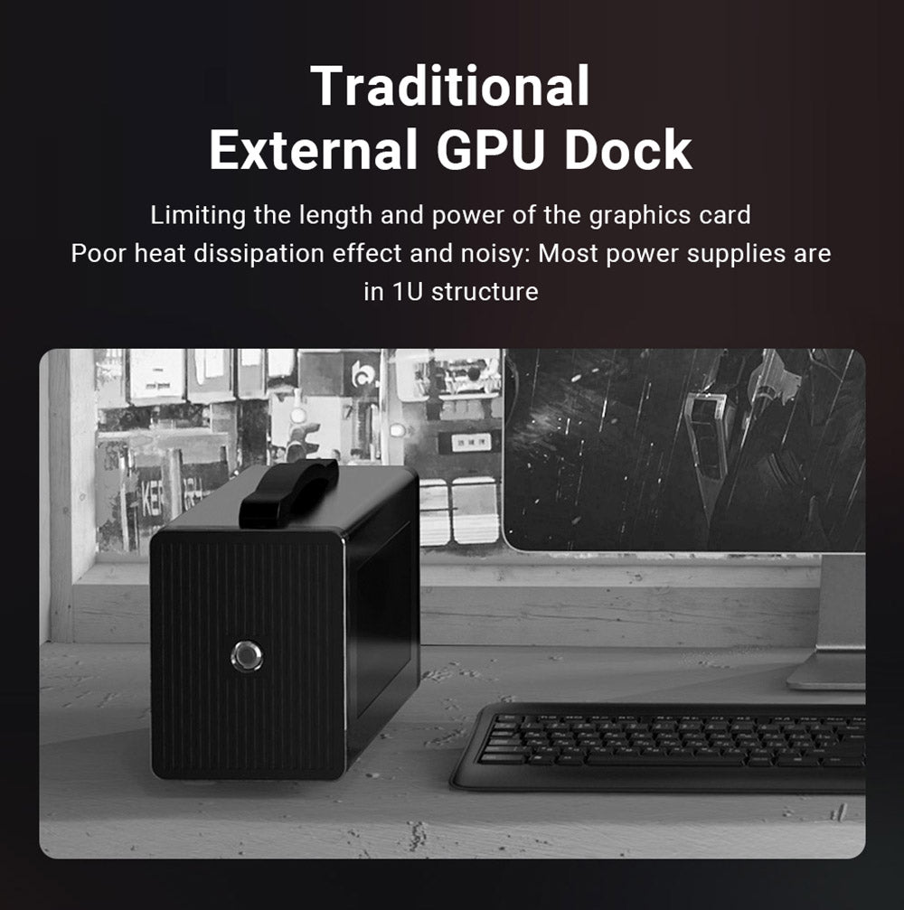 PELADN Link S-1 eGPU Dock, 2x Thunderbolt 3, 1x 1000M LAN, 1x M.2 2280 NVME SSD, 40Gbps prenosová rýchlosť, kompatibilný s ATX/SFX zdrojom.