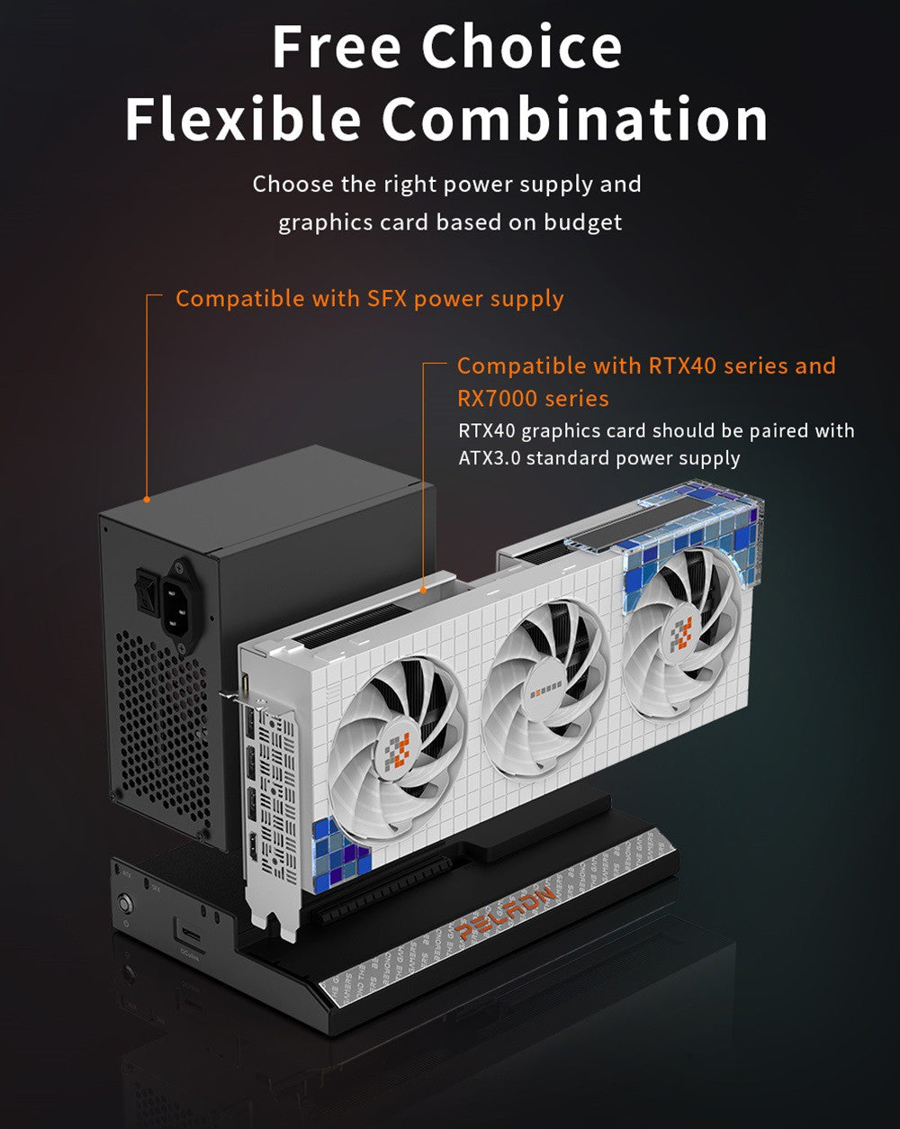 PELADN Link S-2 eGPU Dock, 1x OCulink port, kompatibilný s ATX/SFX zdrojom.