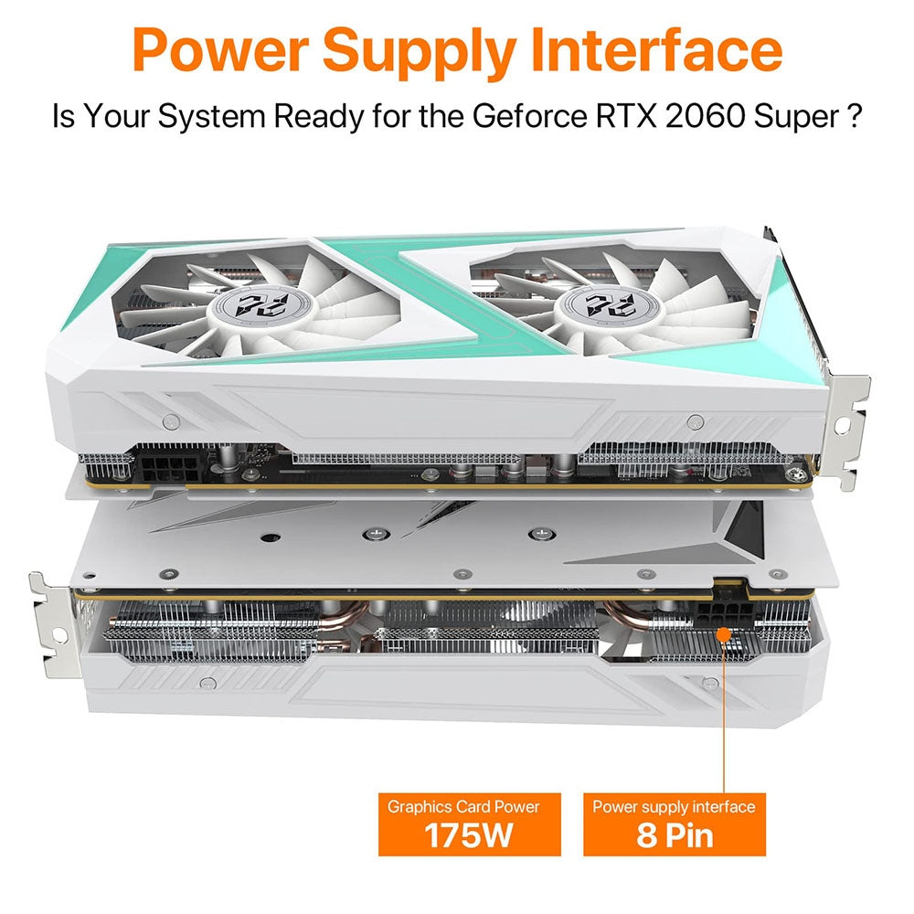 Herná grafická karta PELADN RTX2060 SUPER, 8GB GDDR6 RAM, 8Pin 128Bits, dvojitý ventilátor, PCI Express 3.0, 3xDP 1xHDMI - biela