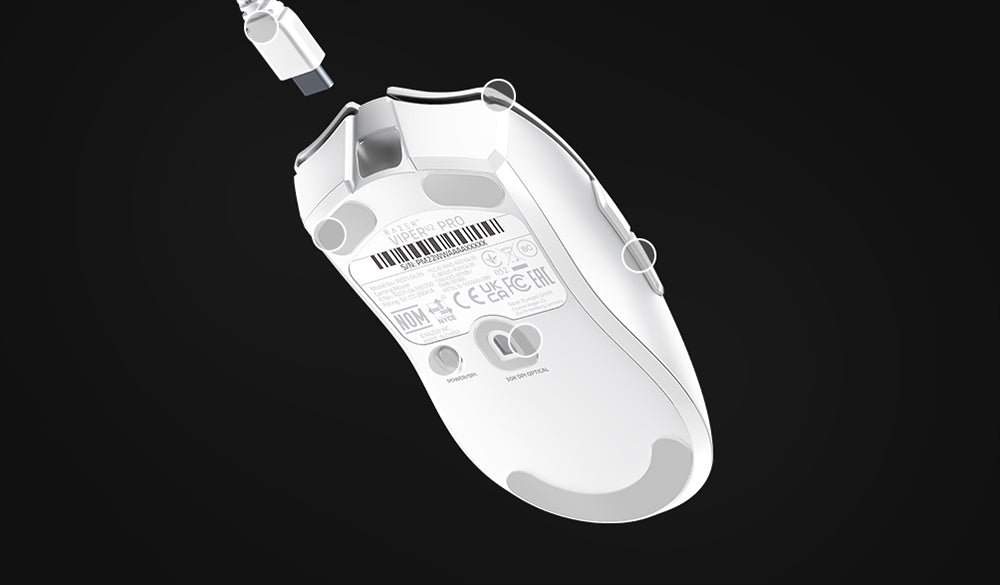 Bezdrôtová herná myš Razer Viper V2 Pro, 58g ultralehká, 30K DPI optický senzor, 90 hodín výdrž batérie – biela