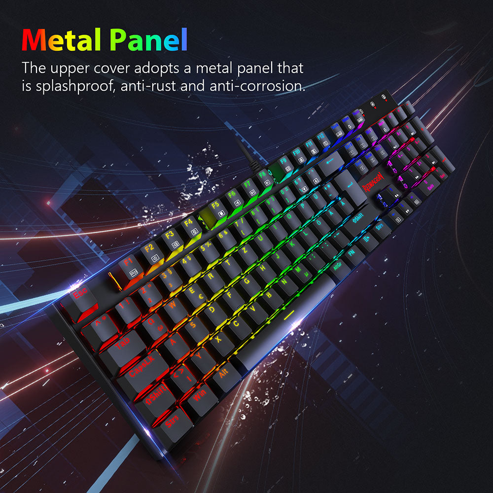 Redragon 105-klávesová mechanická klávesnica K565-RGB s RGB podsvietením, nemecká klávesnica, hliníkový základ, červené spínače - čierna