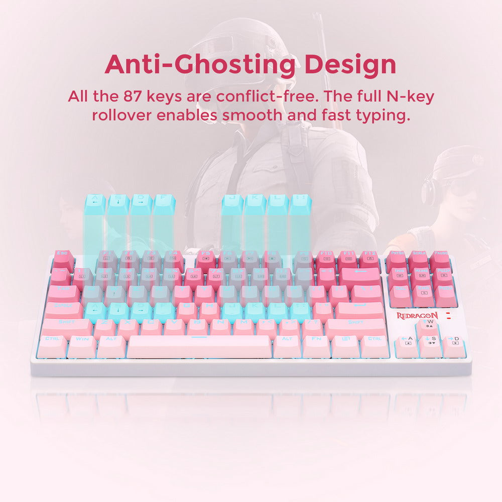Redragon K576W-GP DAKSA TKL Wired Mechanical Keyboard 87 Keys Gradient PBT Keycap Red Switch - Pink