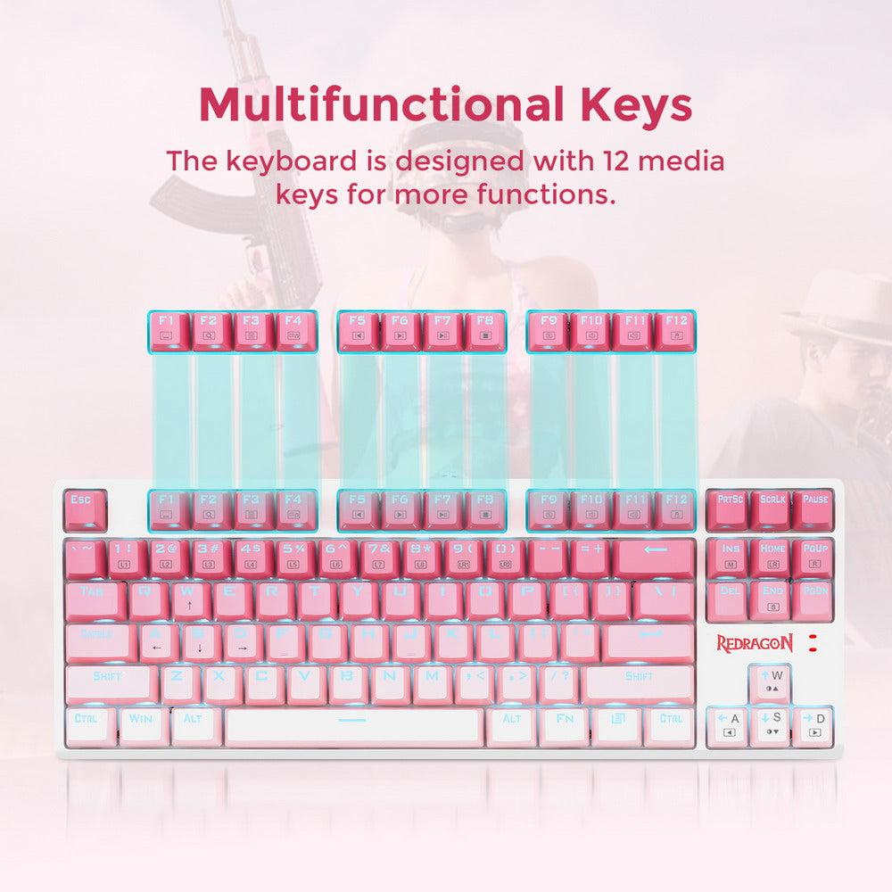 Redragon K576W-GP DAKSA TKL Wired Mechanical Keyboard 87 Keys Gradient PBT Keycap Red Switch - Pink