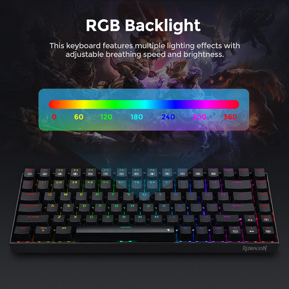 Mechanická herná klávesnica Redragon K629-RGB Phantom s RGB podsvietením, 84 kláves, červené spínače - čierna