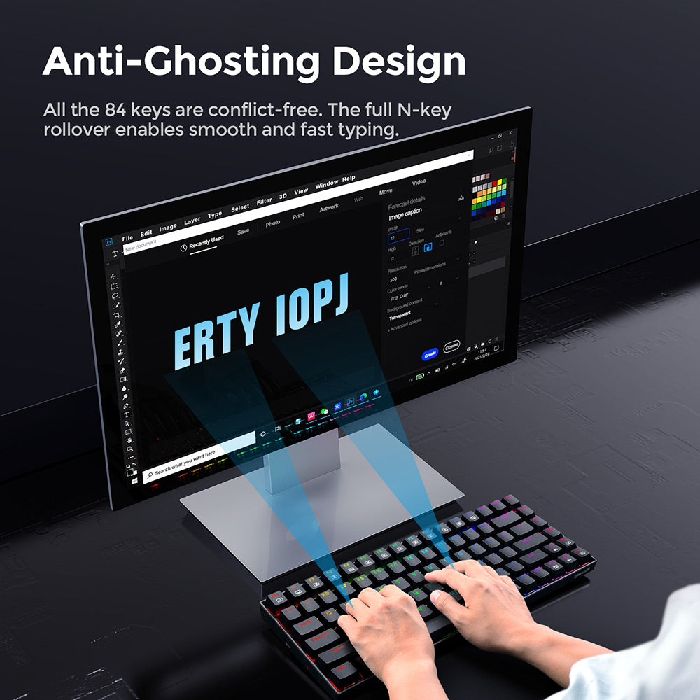 Mechanická herná klávesnica Redragon K629-RGB Phantom s RGB podsvietením, 84 kláves, červené spínače - čierna