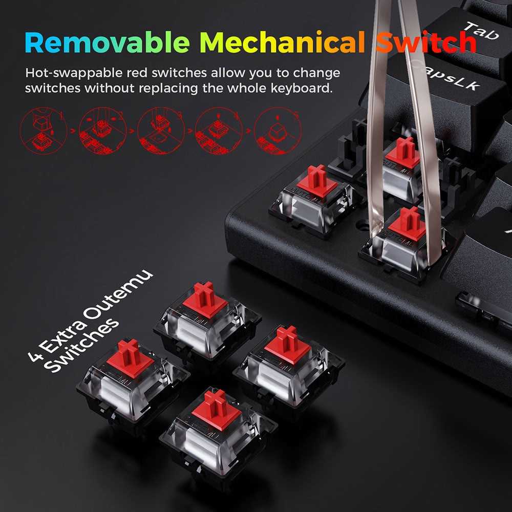 Redragon K633RGB-PRO Ryze Pro 68-klávesová mechanická klávesnica s trojrežimovým pripojením Bluetooth/2,4 GHz/káblové, RGB podsvietenie, červené spínače - čierna