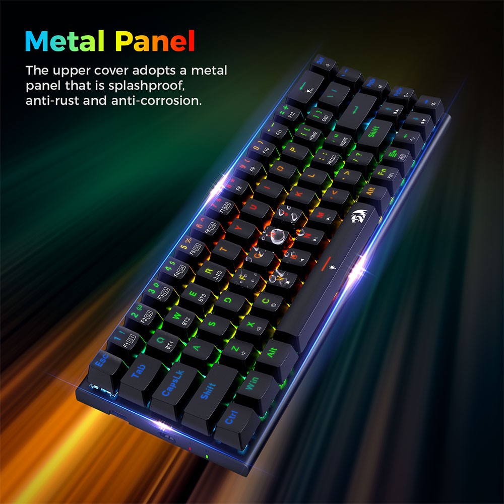 Redragon K633RGB-PRO Ryze Pro 68-klávesová mechanická klávesnica s trojrežimovým pripojením Bluetooth/2,4 GHz/káblové, RGB podsvietenie, červené spínače - čierna