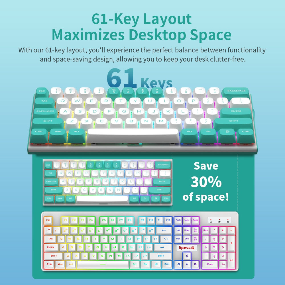 Redragon K683WB-RGB drôtová mechanická klávesnica, 87 kláves, nastavitelné magnetické lineárne spínače, dvojvrstvové PBT klávesy, frekvencia obnovovania 8000 Hz, RGB podsvietenie - biela zelená
