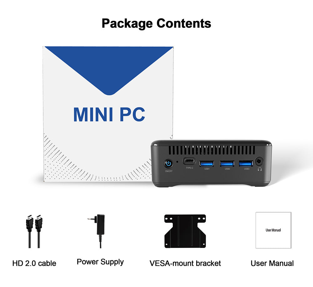 Mini PC RUPA HSI-95, Intel N95 4 jadier, max. 3,4 GHz, 8 GB RAM, 256 GB SSD, 3× HDMI 4K 60 Hz, trojité zobrazenie, WiFi 6, Bluetooth 5.2, 3× USB 3.0, 1× Type-C, 1× RJ45, 1× 3,5 mm audio