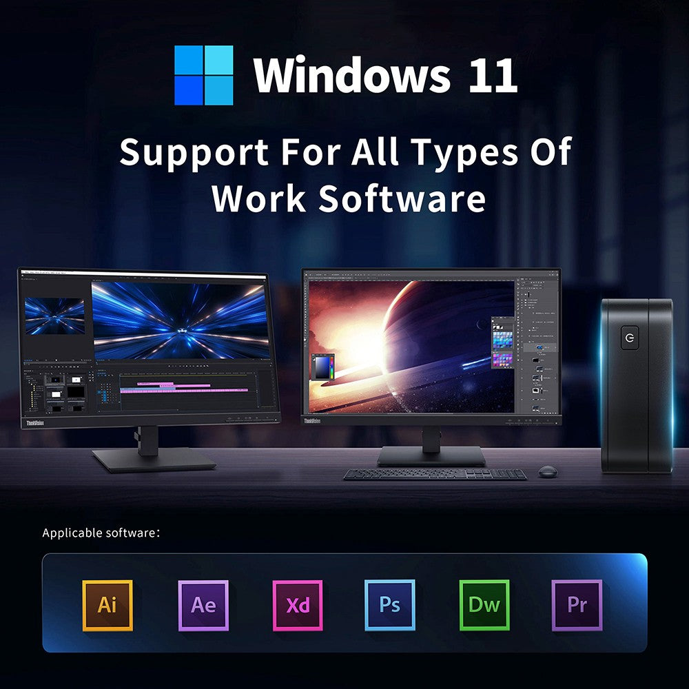 Mini PC RUPA HSI-N95, Intel N95 4 jadier, max. 3,4 GHz, 16 GB RAM, 512 GB SSD, 3× HDMI 4K 60 Hz, trojité zobrazenie, WiFi 5, Bluetooth 5.0, 3× USB 3.0, 2× RJ45, 1× 3,5 mm audio