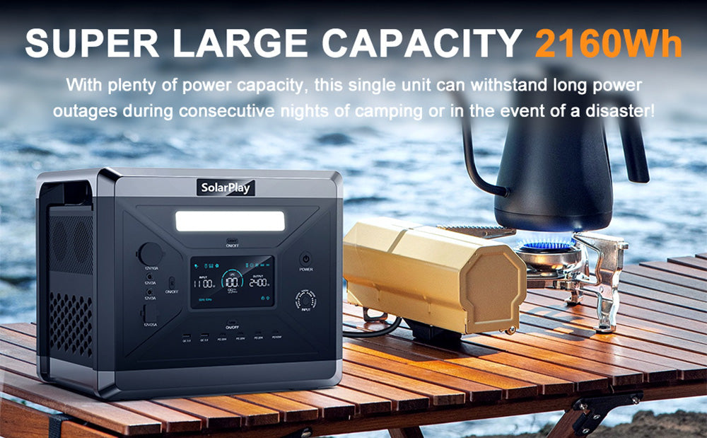 Prenosná elektráreň SolarPlay Q2501, 2400 W/2160 Wh lítium-iónová batéria, 12 výstupných portov, plné nabitie za 1,5 hodiny, 4 spôsoby nabíjania