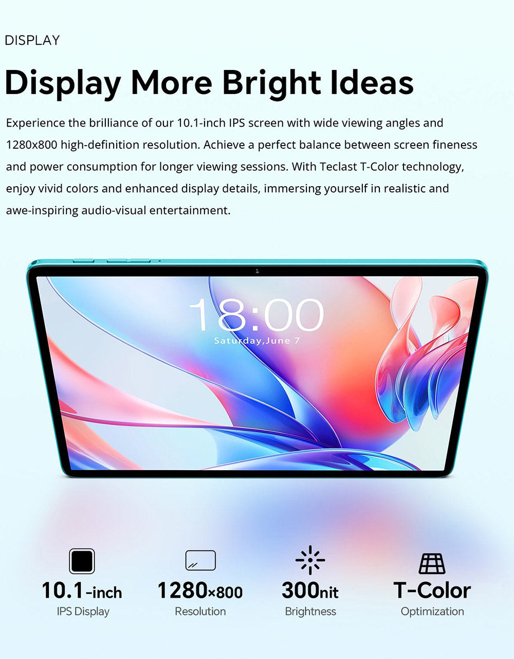 Tablet Teclast P30 s 10,1" displejom, Android 15, 4 GB RAM, 64 GB ROM, 5MP duálna AI kamera, rozlíšenie 1280x800, osemjadrový procesor, batéria 6000 mAh, port Type-C/GMS/Wi-Fi/Bluetooth/3,5 mm jack.
