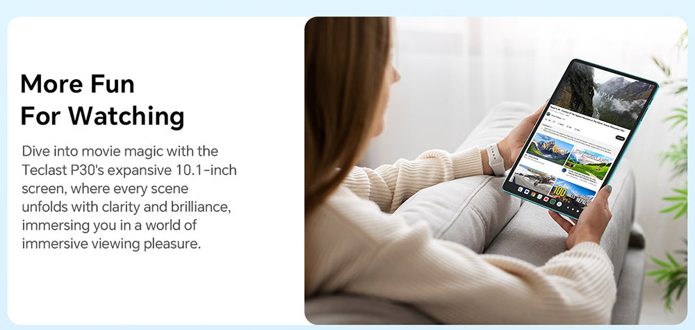 Tablet Teclast P30 s 10,1" displejom, Android 15, 4 GB RAM, 64 GB ROM, 5MP duálna AI kamera, rozlíšenie 1280x800, osemjadrový procesor, batéria 6000 mAh, port Type-C/GMS/Wi-Fi/Bluetooth/3,5 mm jack.