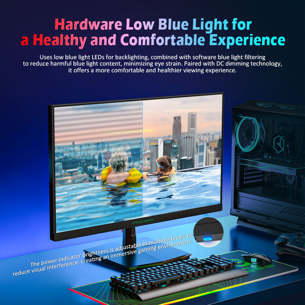 Herný monitor TITAN ARMY P2510HS, 24,5-palcový 1920*1080 CSOT Fast IPS displej, obnovovacia frekvencia 300 Hz, HDR400, 121 % sRGB, doba odezvy 1 ms GTG, Adaptive-Sync, hardvérový režim s nízkym modrým svetlom, herné asistencie, PIP/PBP displej, uchy na VESA.