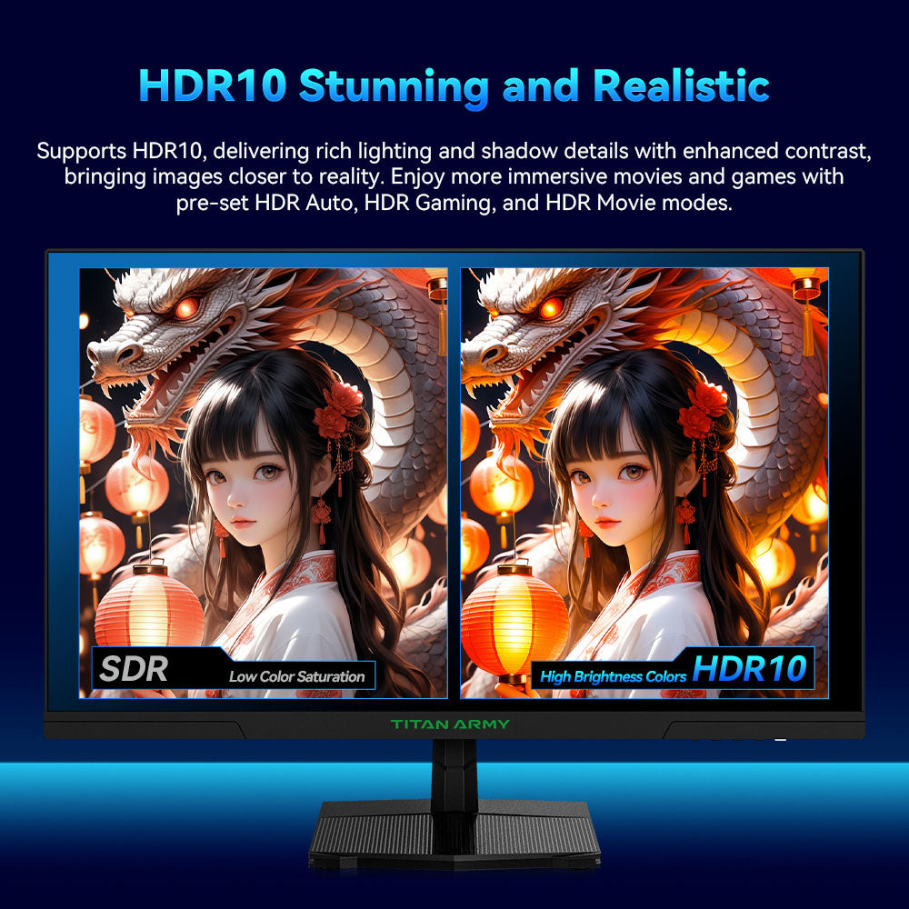 TITAN ARMY P27GR Gaming Monitor, 27-inch 2560*1440 16:9 Fast IPS Screen, 180Hz Refresh Rate, 1ms GTG, 99% sRGB, HDR10, Adaptive-Sync, Gaming Mode, Dynamic OD, PBP &amp; PIP Display, Low Blue Light, Adjustable Tilt, VESA Wall Mounting