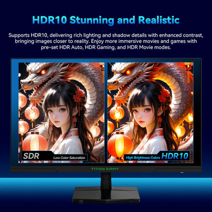 TITAN ARMY P27GR Gaming Monitor, 27-inch 2560*1440 16:9 Fast IPS Screen, 180Hz Refresh Rate, 1ms GTG, 99% sRGB, HDR10, Adaptive-Sync, Gaming Mode, Dynamic OD, PBP &amp; PIP Display, Low Blue Light, Adjustable Tilt, VESA Wall Mounting