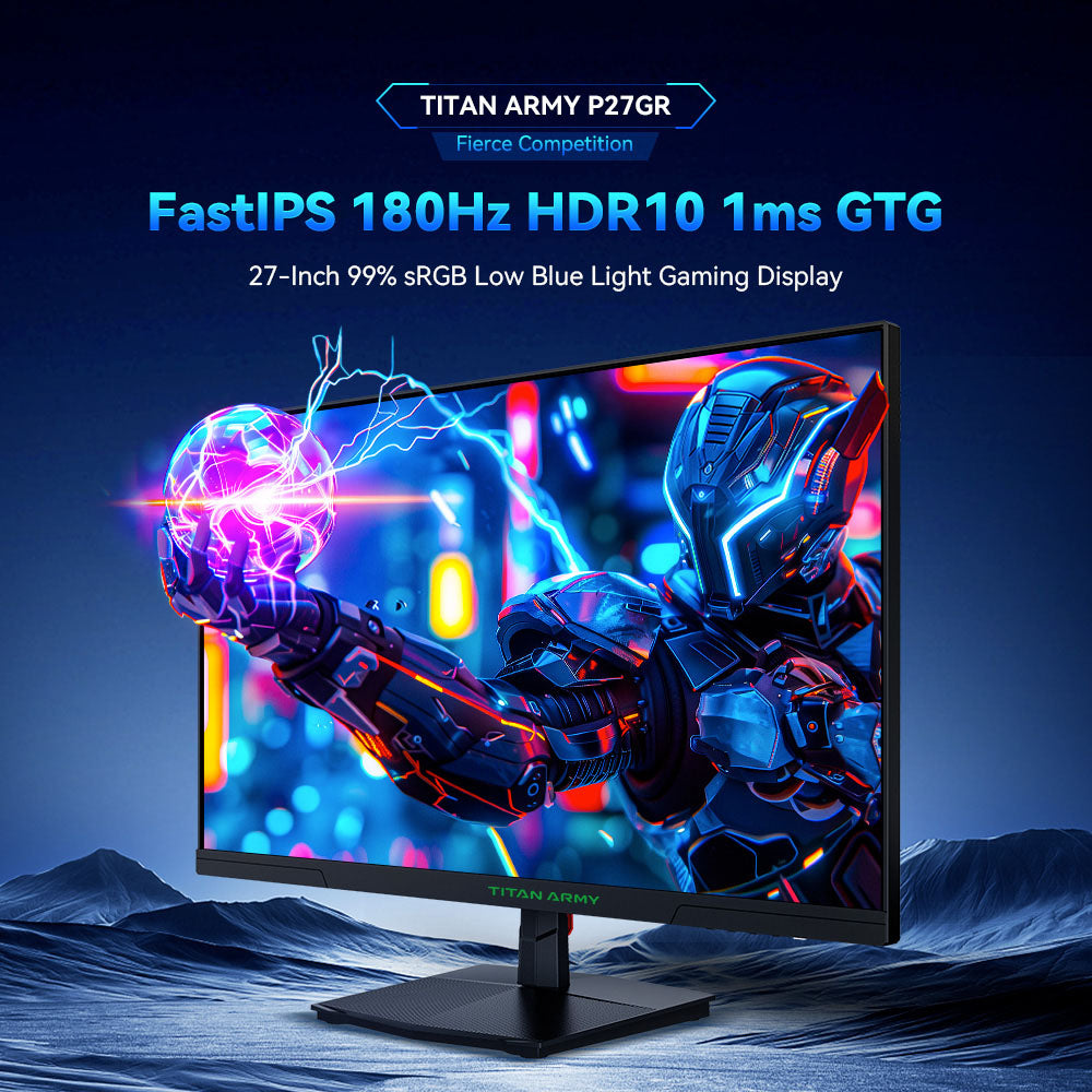 TITAN ARMY P27GR Gaming Monitor, 27-inch 2560*1440 16:9 Fast IPS Screen, 180Hz Refresh Rate, 1ms GTG, 99% sRGB, HDR10, Adaptive-Sync, Gaming Mode, Dynamic OD, PBP &amp; PIP Display, Low Blue Light, Adjustable Tilt, VESA Wall Mounting