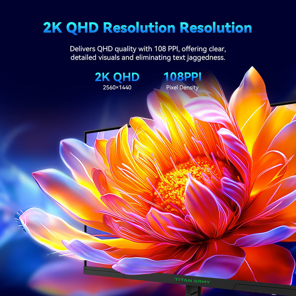TITAN ARMY P27GR Gaming Monitor, 27-inch 2560*1440 16:9 Fast IPS Screen, 180Hz Refresh Rate, 1ms GTG, 99% sRGB, HDR10, Adaptive-Sync, Gaming Mode, Dynamic OD, PBP &amp; PIP Display, Low Blue Light, Adjustable Tilt, VESA Wall Mounting