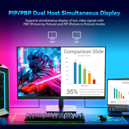 TITAN ARMY P27GR Gaming Monitor, 27-inch 2560*1440 16:9 Fast IPS Screen, 180Hz Refresh Rate, 1ms GTG, 99% sRGB, HDR10, Adaptive-Sync, Gaming Mode, Dynamic OD, PBP &amp; PIP Display, Low Blue Light, Adjustable Tilt, VESA Wall Mounting