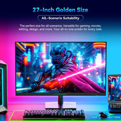 TITAN ARMY P27GR Gaming Monitor, 27-inch 2560*1440 16:9 Fast IPS Screen, 180Hz Refresh Rate, 1ms GTG, 99% sRGB, HDR10, Adaptive-Sync, Gaming Mode, Dynamic OD, PBP &amp; PIP Display, Low Blue Light, Adjustable Tilt, VESA Wall Mounting