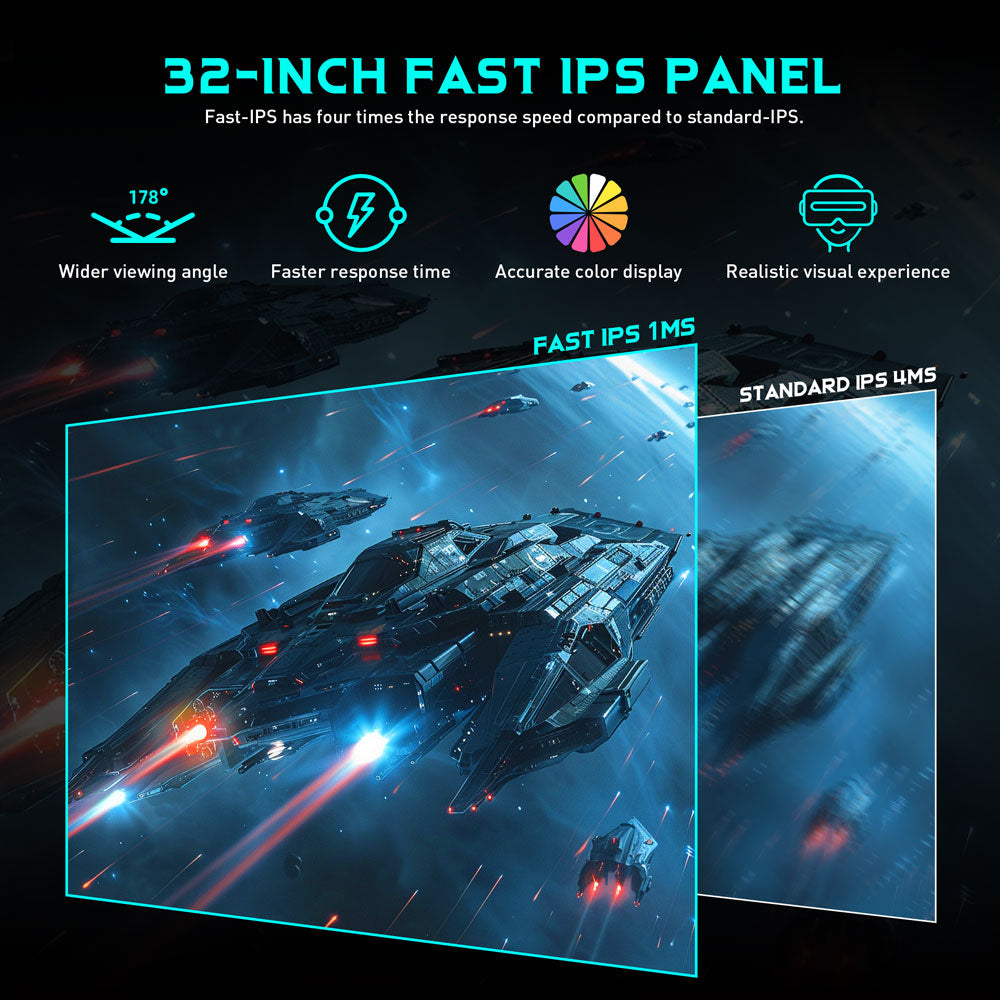 TITAN ARMY P32A2S2 Gaming Monitor, 2560 x 1440 QHD FAST IPS Panel, 240Hz Refresh Rate, HDR400, 1ms GTG, GamePlus Mode, Adaptive Sync, PIP/PBP Split Screen, 2*HDMI 2.1 2*DP 1.4, E-Sport Backlights, Adjustable Stand