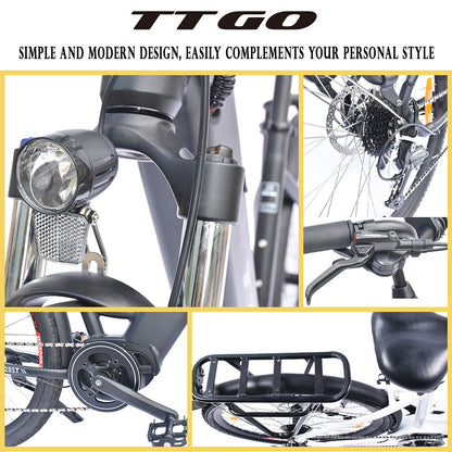 TTGO C7(ZZ-28ST) Electric Bike, 250W BAFANG Mid Drive Motor, 36V 20Ah Battery, 700C*45C Tire, 25km/h Max Speed, 160-180km Range, Hydraulic Disc Brake, Shimano 9-speed, LCD Display - White