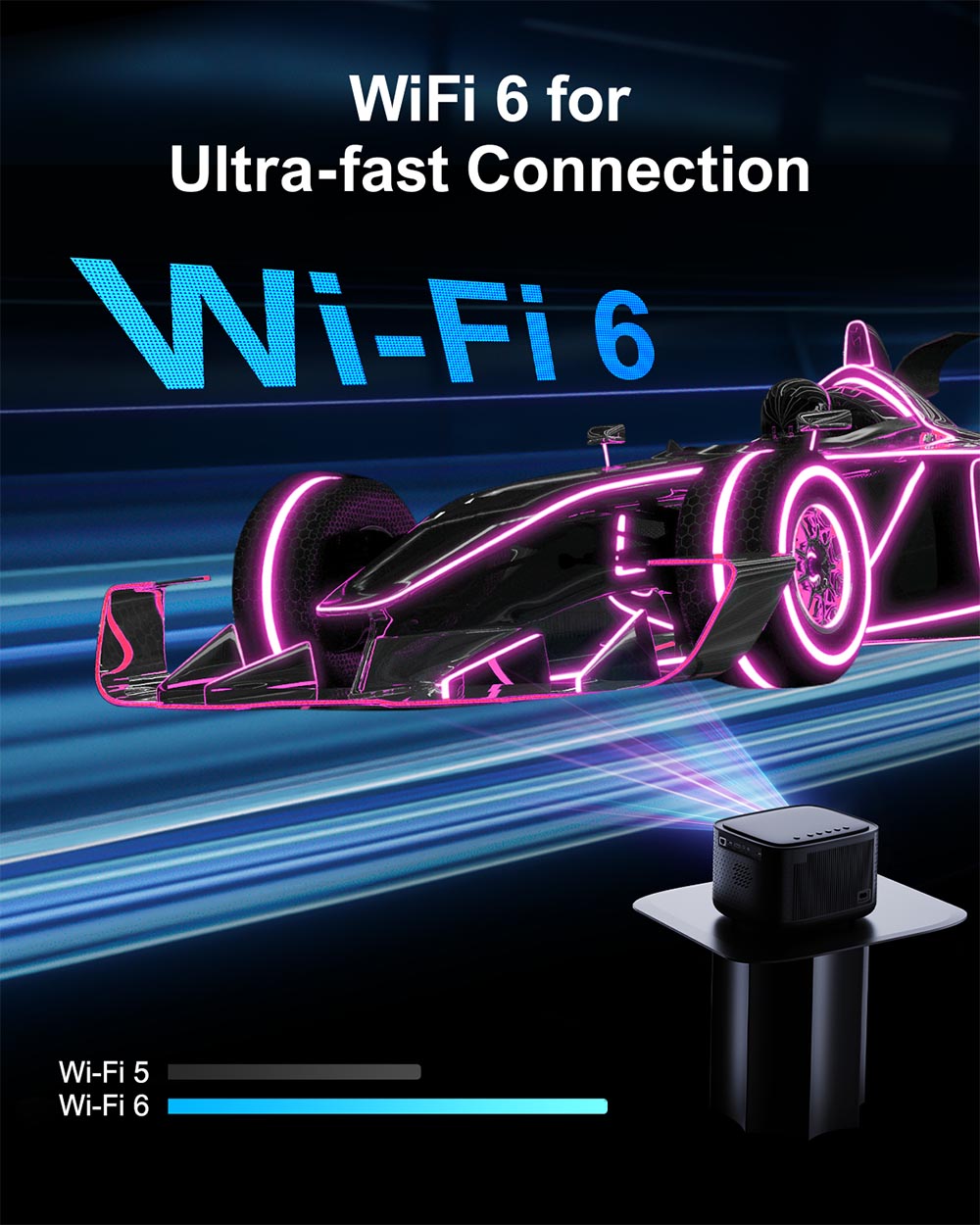 Projektor Ultimea Apollo P50, 800 ANSI lumenov, natívne 1080P, Dolby Audio, automatická adaptácia obrazovky a vyhýbanie sa objektom, WiFi 6, Bluetooth 5.3