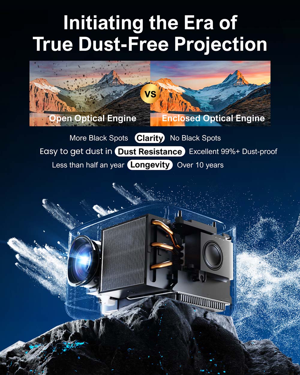 Projektor Ultimea Apollo P50, 800 ANSI lumenov, natívne 1080P, Dolby Audio, automatická adaptácia obrazovky a vyhýbanie sa objektom, WiFi 6, Bluetooth 5.3