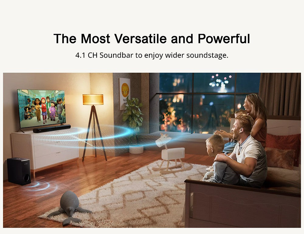 Ultimea Apollo S50 4.1 kanálový odnímateľný soundbar s subwooferom, Bluetooth 5.3, nastaviteľná úroveň basov, 3 režimy ekvalizácie