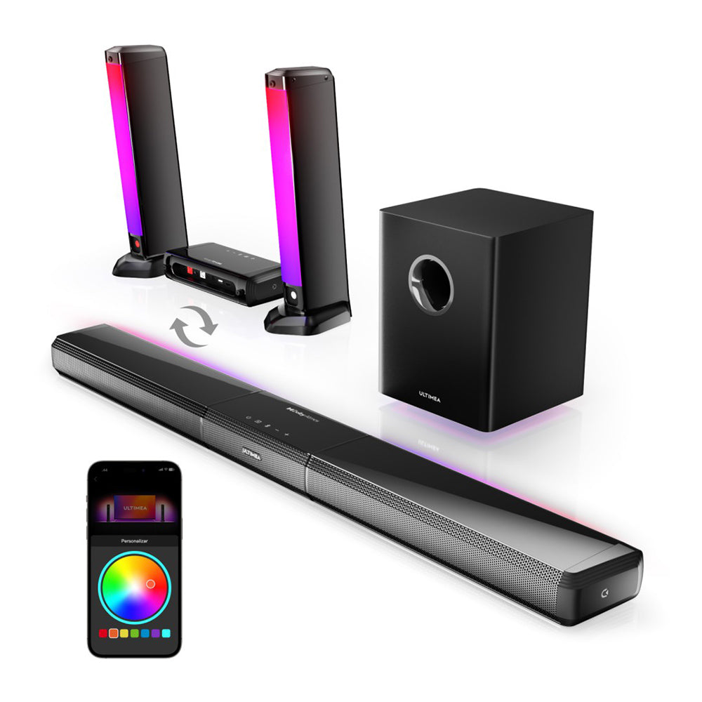 Ultimea Apollo S80 5.1 Soundbar, Smart APP Control, Dynamic Lighting Effects, RGB Light &amp; Brightness Adjustment, 121 Preset EQ Matrices, Detachable Design