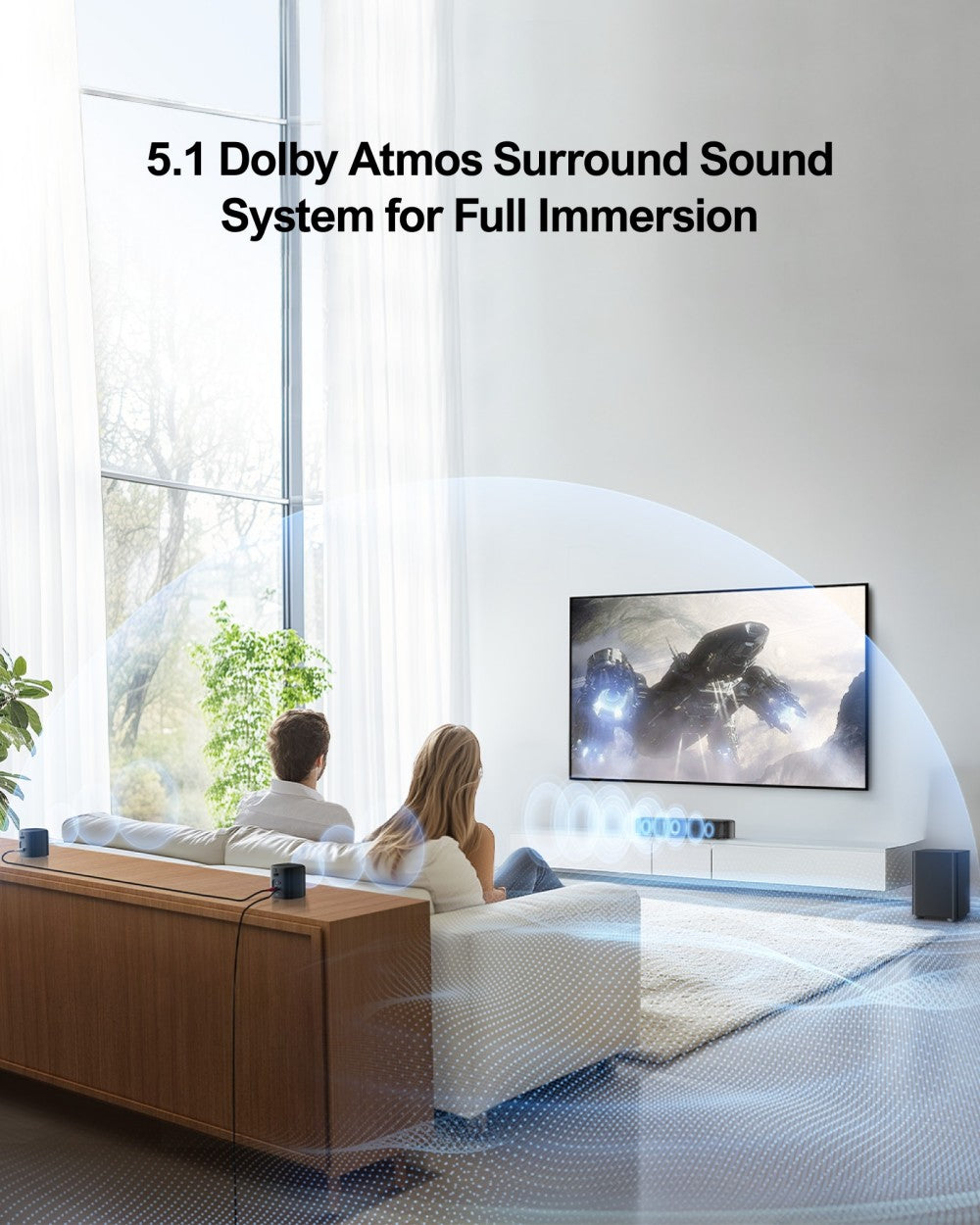 ULTIMEA Aura A50 Pro 5.1 Soundbar, Dolby Atmos, systém priestorového zvuku pre TV, ovládanie cez aplikáciu, 2 priestorové reproduktory, HDMI eARC/OPT/AUX/BT