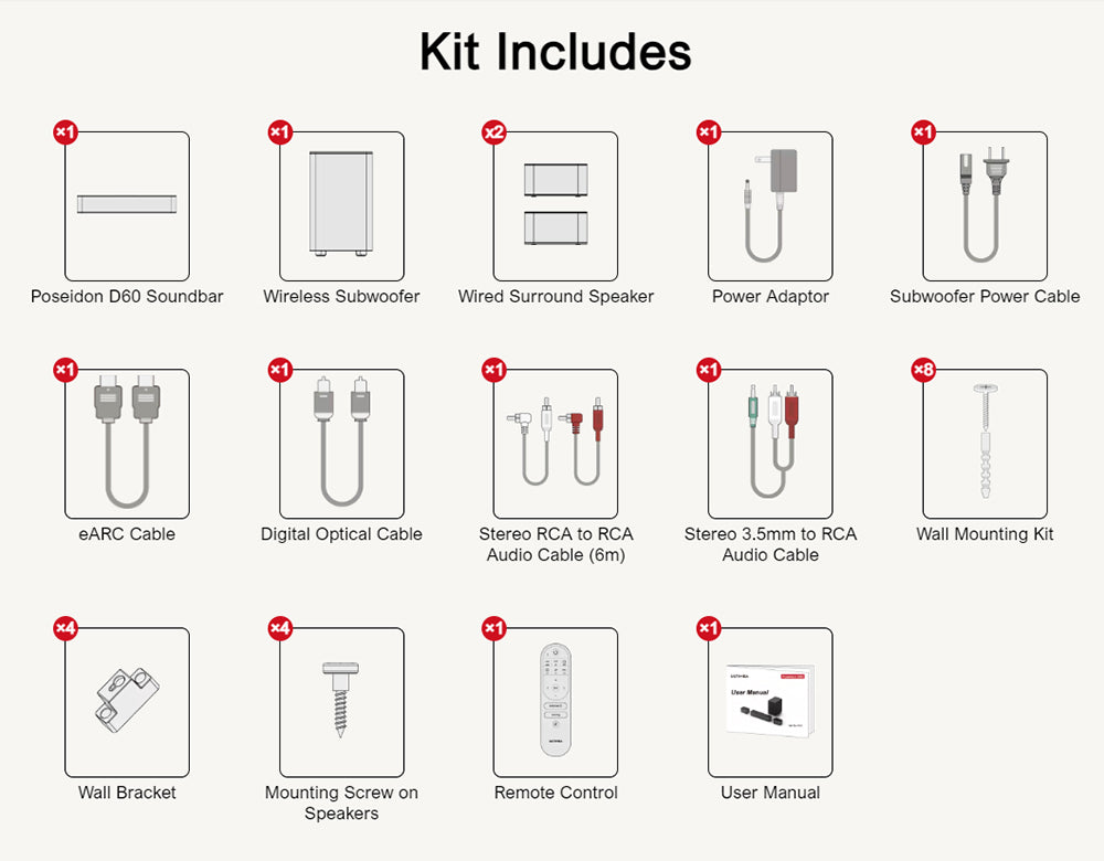Súprava reproduktorov s basovým reproduktorom a zvukovou lištou Ultimea Poseidon D60, Dolby Atmos 5.1, nastaviteľná úroveň priestorového zvuku, viaceré režimy