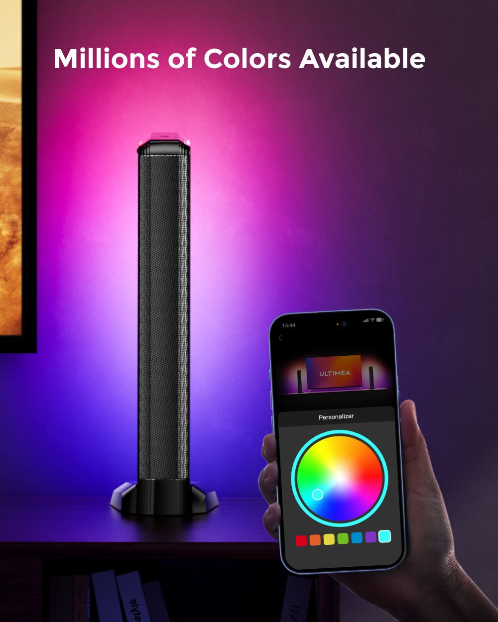 Zvuková lišta ULTIMEA Apollo S80 5.1, ovládanie cez inteligentnú aplikáciu, dynamické svetelné efekty, nastavenie RGB osvetlenia a jasu, 121 predvolených ekvalizačných matíc, odnímateľný dizajn.