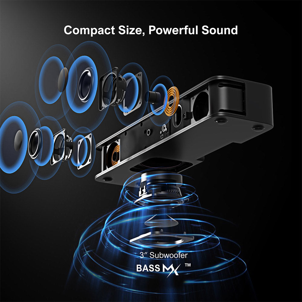 Zvuková lišta Ultimea Solo B30 Pro, 2.1 kanál, integrovaný 3" subwoofer, špičkový výkon 120 W, 10-pásmový ekvalizér, 121 predvolieb ekvalizéra, Bluetooth 5.3, ovládanie cez aplikáciu.