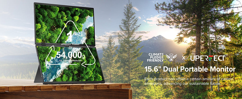 UPERFECT Delta 15,6-palcový dvojitý skladací monitor, 1920*1080 FHD IPS displej, obnovovacia frekvencia 60 Hz, kontrastný pomer 1000:1, 360° skladanie, vstavaný reproduktor, vstavaný stojan a možnosť upevnenia na VESA, 2* plne funkčné rozhranie Type-C, 2* mini HDMI - EU zástrčka