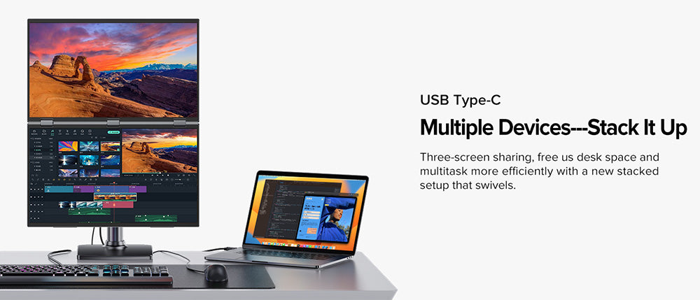 UPERFECT Delta Max 18,5-palcový dvojitý prenosný monitor, 1920*1080 IPS displej, obnovovacia frekvencia 100 Hz, 100 % sRGB, vstavaný reproduktor, bez ovládačov, 360° skladací, nastaviteľný stojan a možnosť upevnenia na VESA, rozšírenie obrazovky pre notebook, PC, telefón, hernú konzolu - EU zástrčka