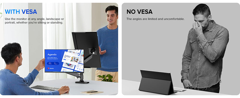 Prenosný monitor UPERFECT UMax22 s 22-palcovou IPS obrazovkou, obnovovacou frekvenciou 60 Hz, rozlíšením 2560*1440, 100% sRGB, FreeSync, vstavanými reproduktormi, bez nutnosti ovládačov, HDR, nízkým modrým svetlom, nastaviteľným stojanom s uhlom otáčania 180°, 2x USB-C, 1x Mini HDMI, 1x Micro USB-B OTG, 1x audio jack - EU zástrčka